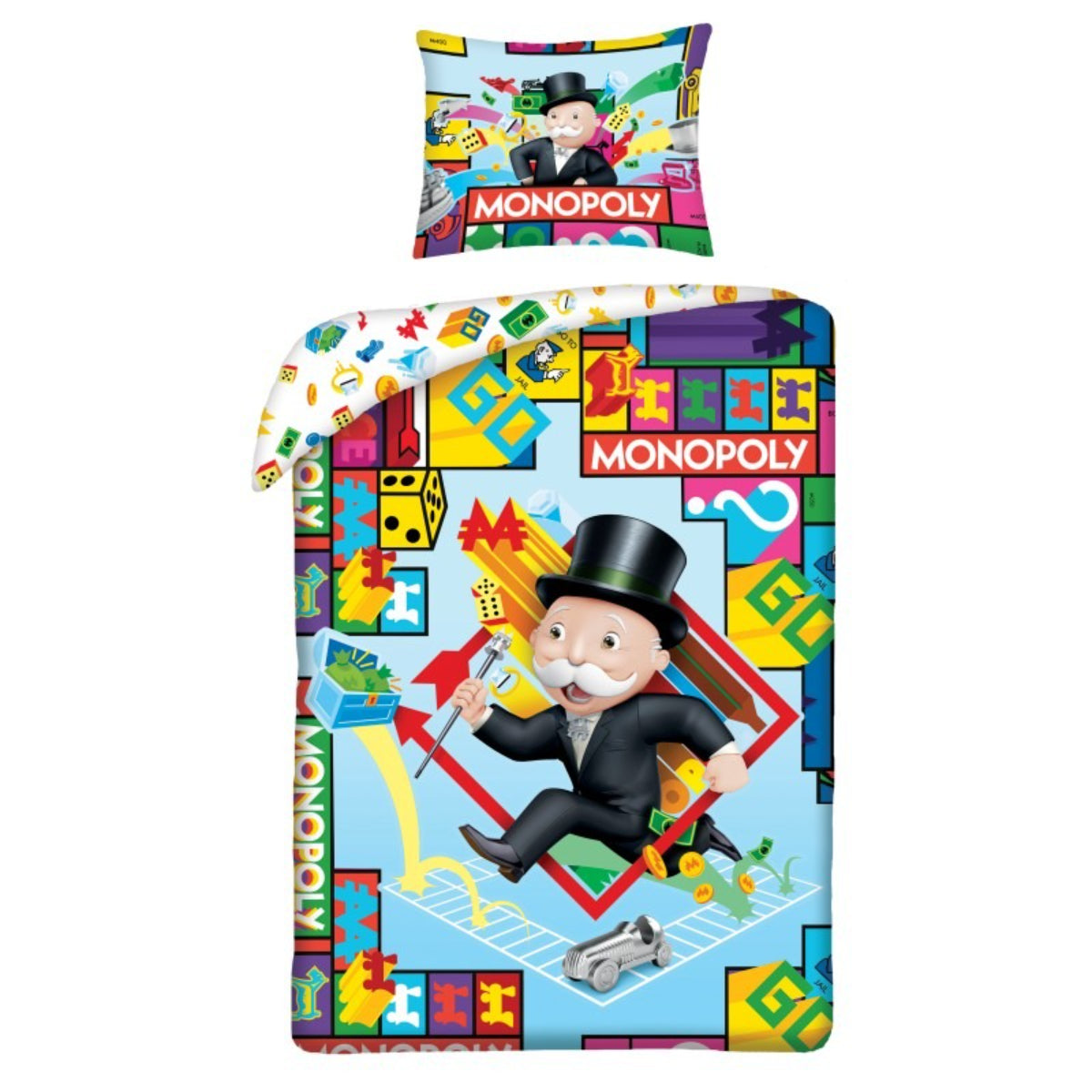 Monopoly Bettwäsche Set aus Baumwolle Bettdeckenbezug 140 × 200 cm mit 70 × 90 cm Kissenbezug