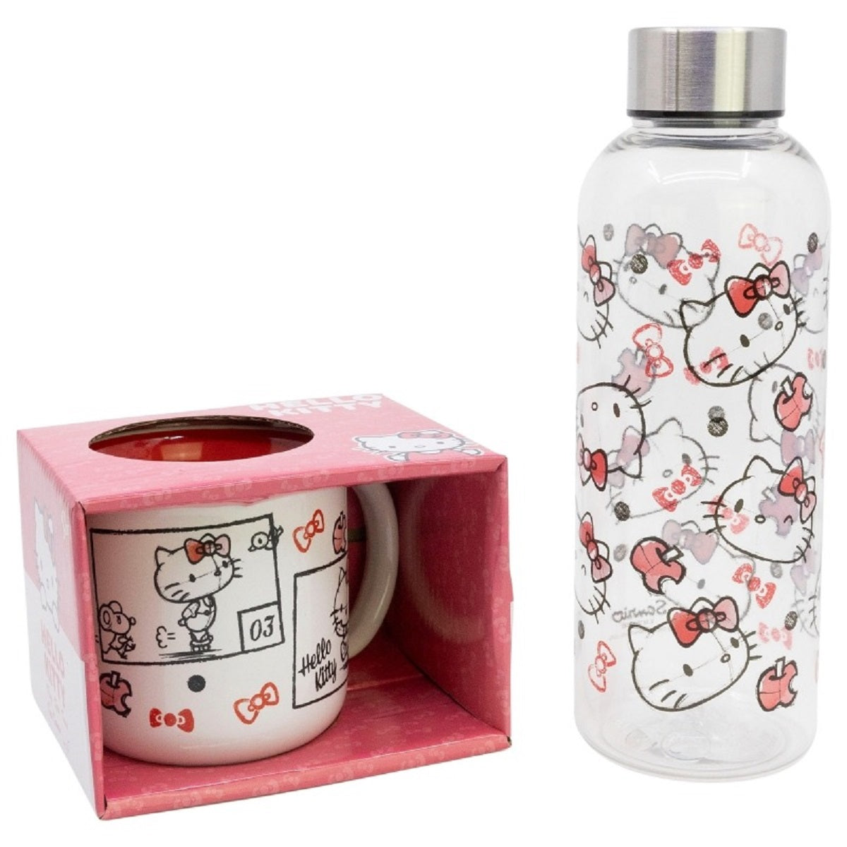 Hello Kitty Geschenkset Trinkflasche und Kaffeebecher 2-teilig