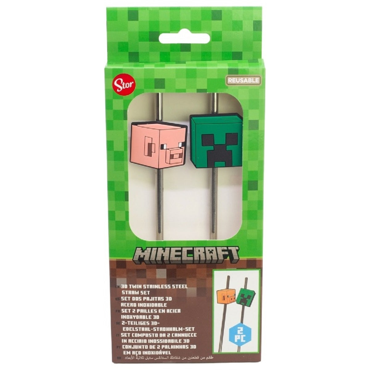 Minecraft Strohhalm Trinkhalm aus Edelstahl 2er Set für Kinder und Erwachsene