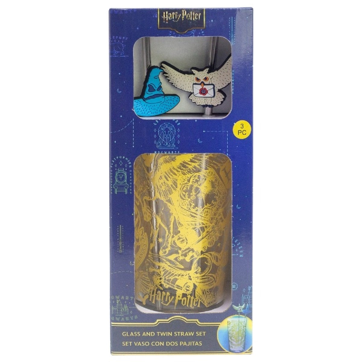 Harry Potter Glas 480 ml mit 2 Edelstahl Trinkhalmen