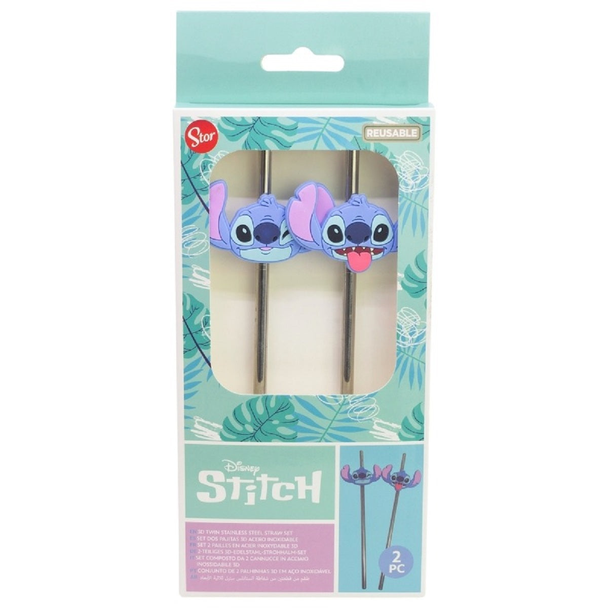 Lilo & Stitch Strohhalm Trinkhalm aus Edelstahl 2er Set für Kinder und Erwachsene