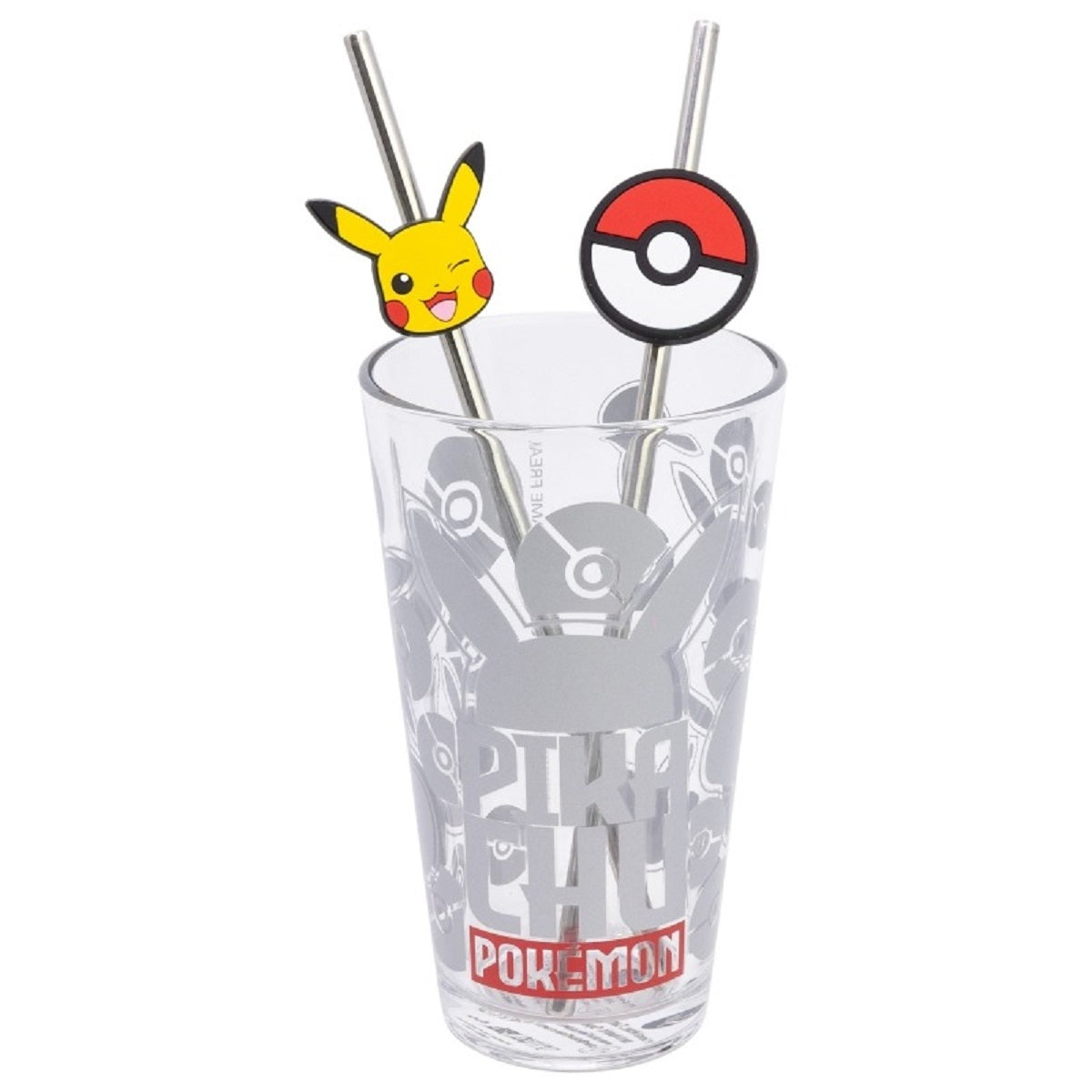 Pokemon Glas 480 ml mit 2 Edelstahl Trinkhalmen