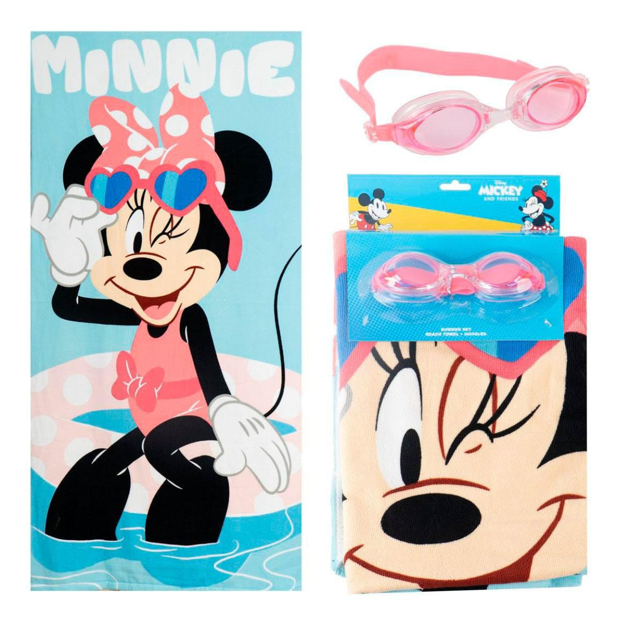 Disney Minnie Mouse Kinder Strandtuch 70 × 140 cm mit Schwimmbrille als Set