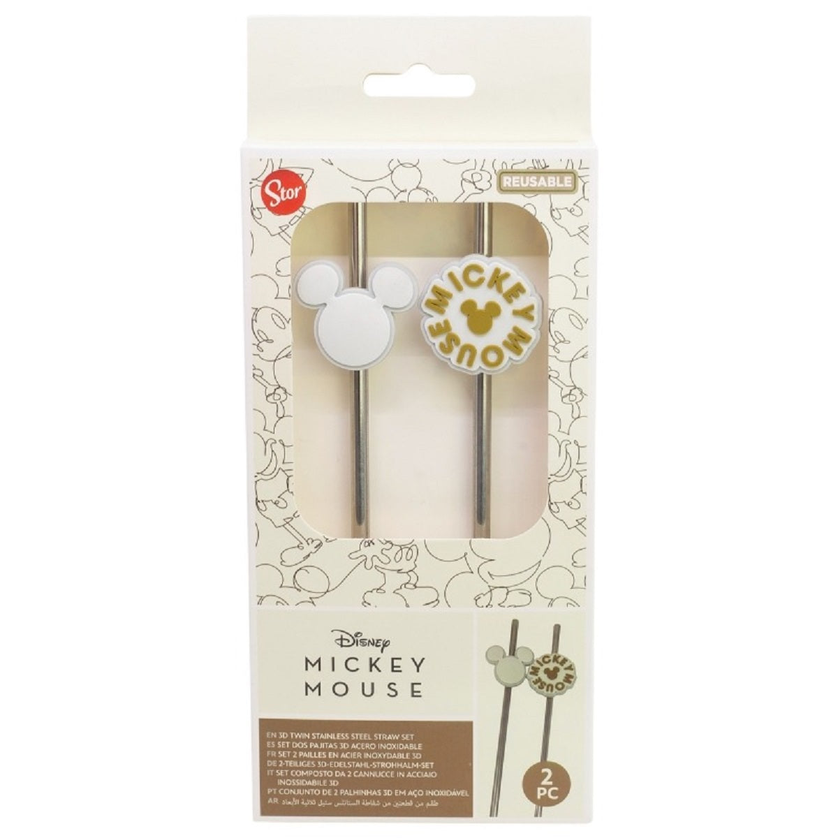 Disney Mickey Mouse Strohhalm Trinkhalm aus Edelstahl 2er Set für Kinder und Erwachsene