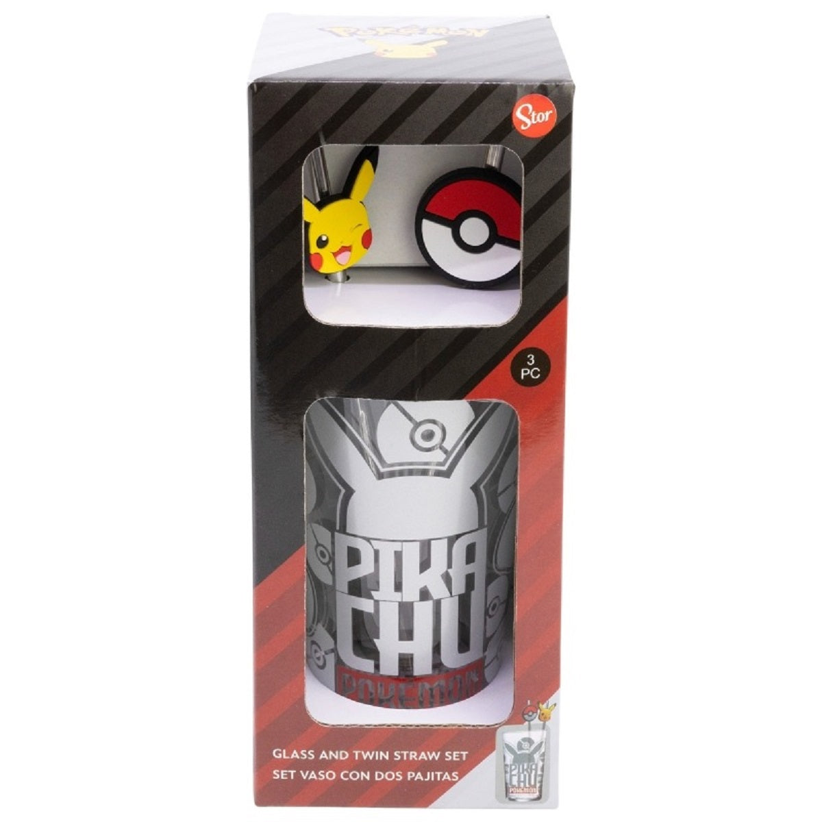 Pokemon Glas 480 ml mit 2 Edelstahl Trinkhalmen