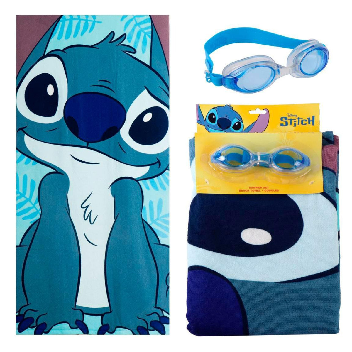 Lilo & Stitch Kinder Strandtuch 70 × 140 cm mit Schwimmbrille als Set