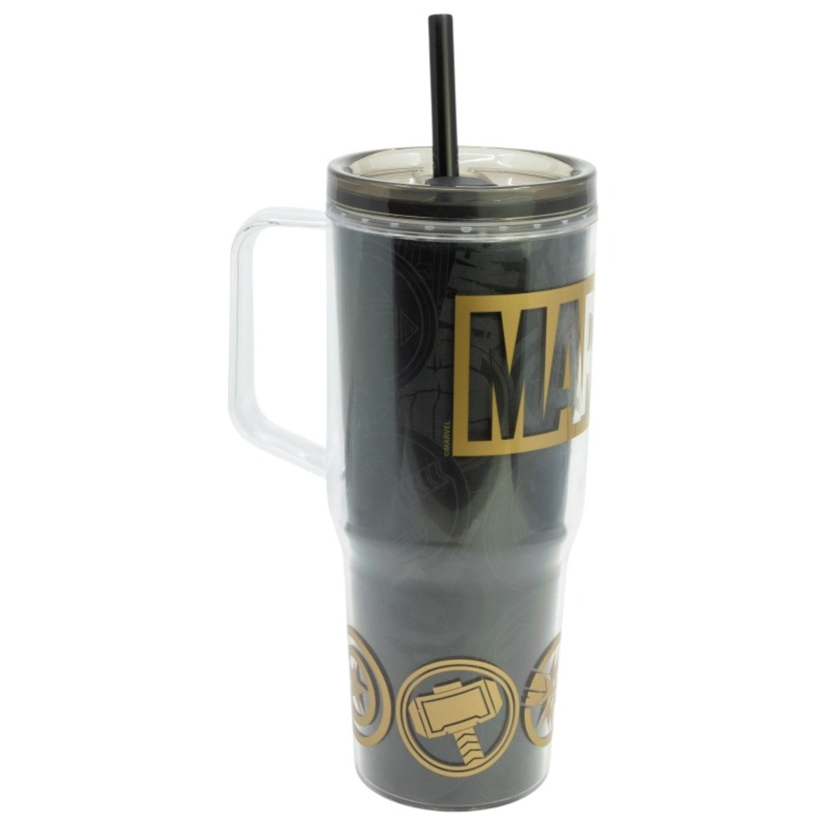 MARVEL Trinkbecher mit Strohhalm und Henkel Doppelwandig 860 ml