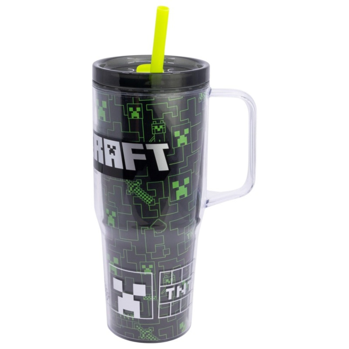 Minecraft Trinkbecher mit Strohhalm und Henkel Doppelwandig 860 ml