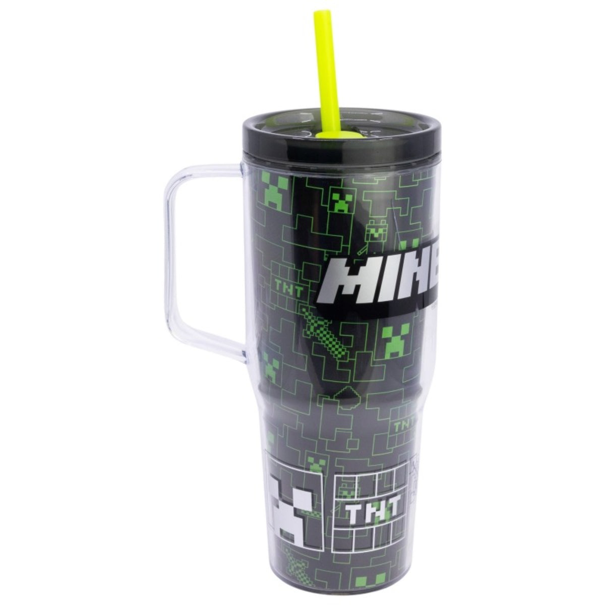 Minecraft Trinkbecher mit Strohhalm und Henkel Doppelwandig 860 ml