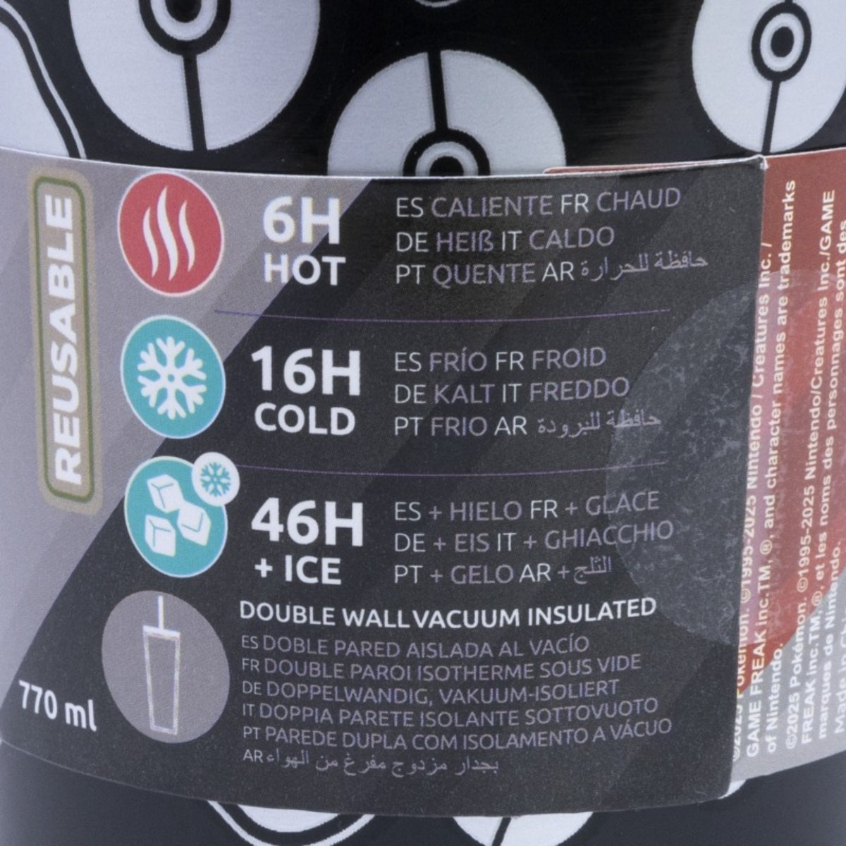 Pokemon Edelstahl Thermobecher 770 ml mit Trinkhalm und Deckel