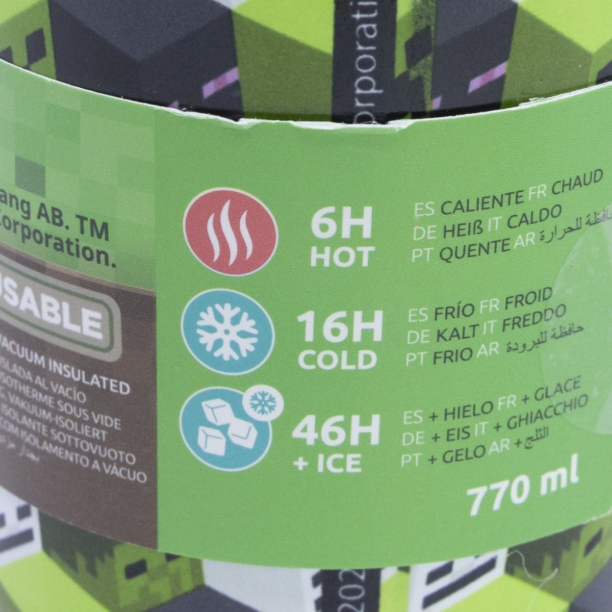 Minecraft Edelstahl Thermobecher 770 ml mit Trinkhalm und Deckel