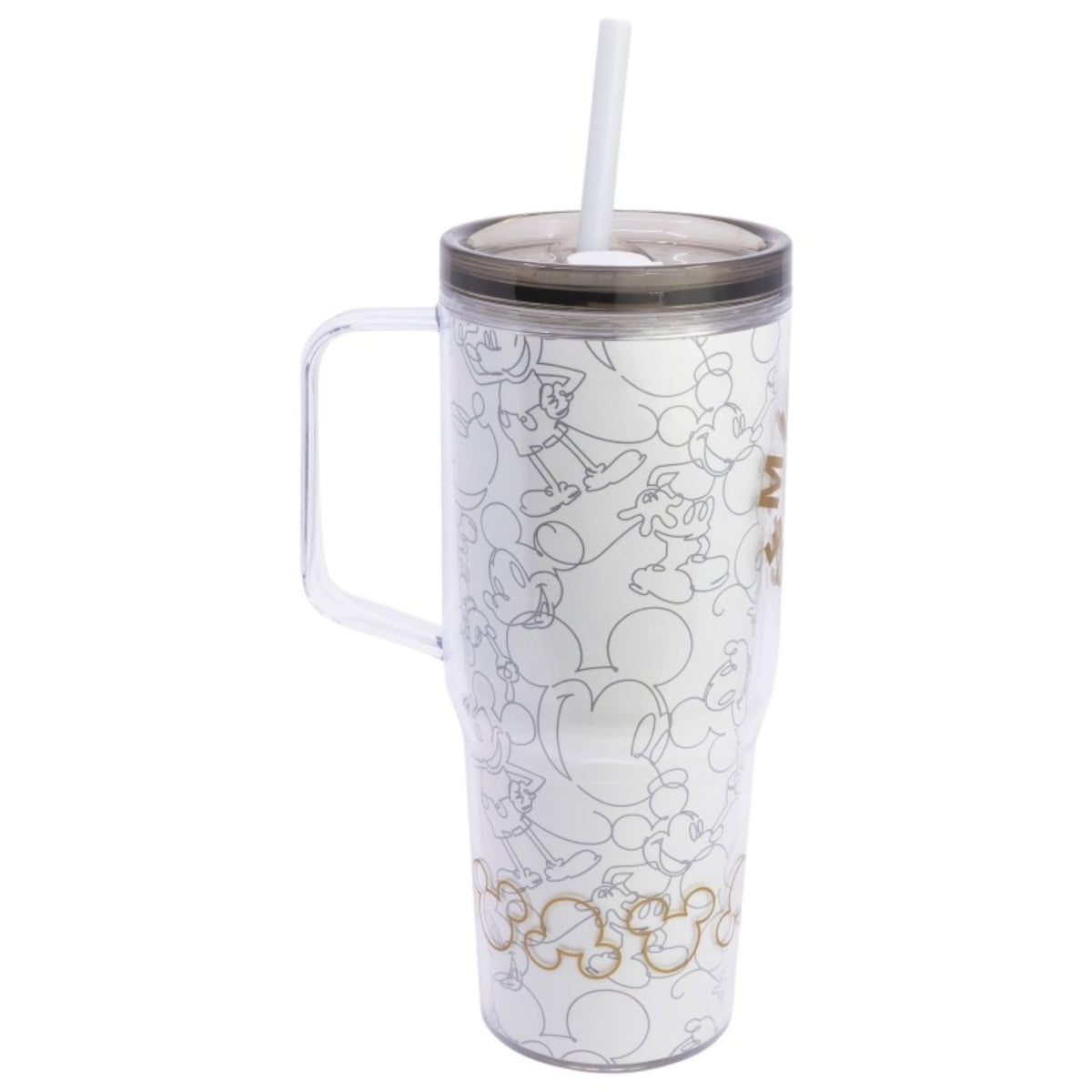 Disney Mickey Mouse Trinkbecher mit Strohhalm und Henkel Doppelwandig 860 ml