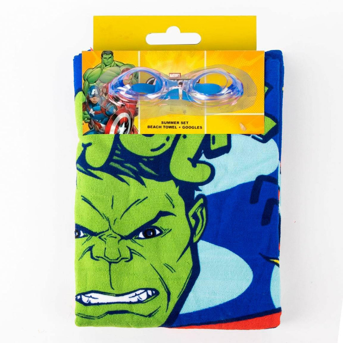 Marvel Kinder Strandtuch 70 × 140 cm mit Schwimmbrille als Set