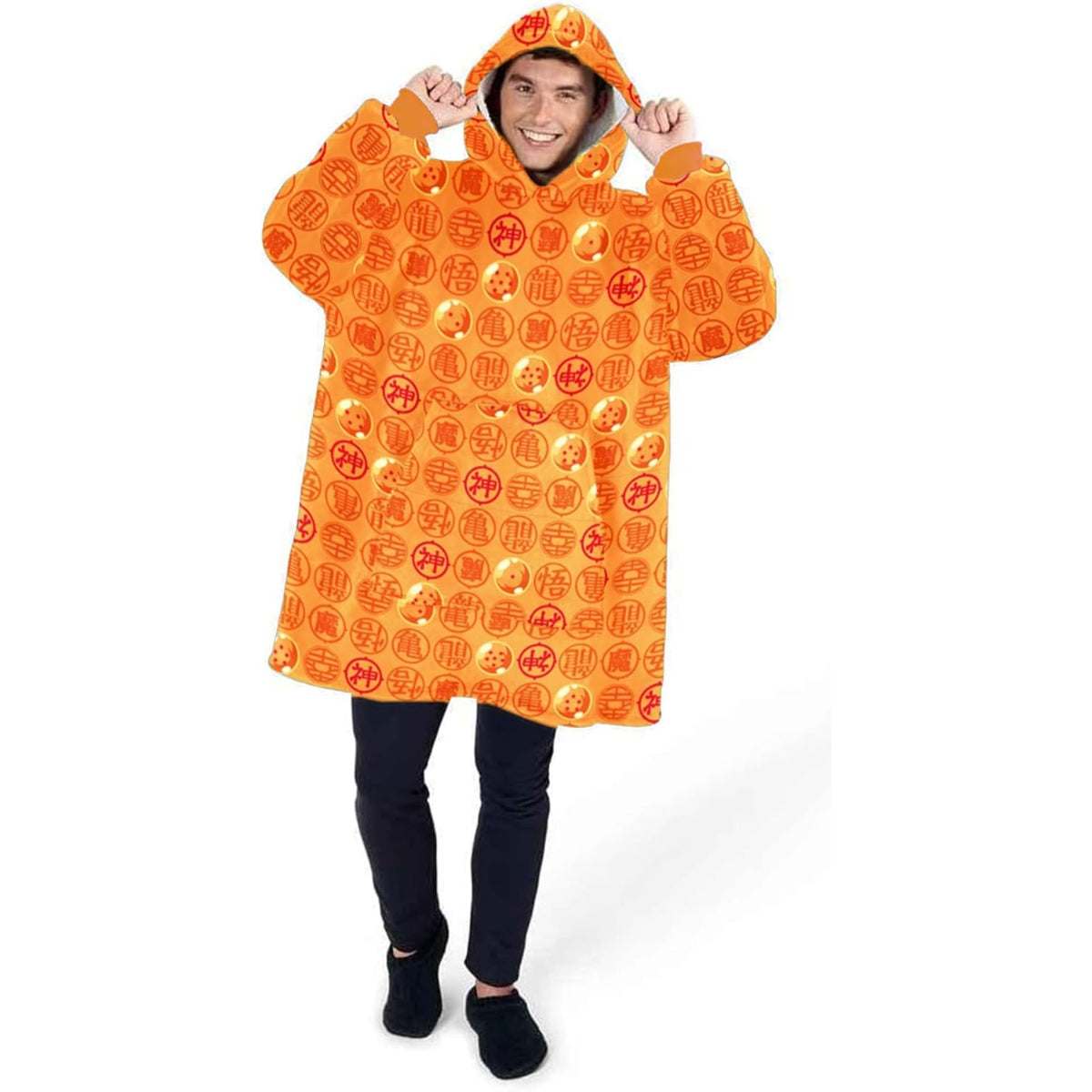 Dragon Ball Hoodie Blanket Groß 110 × 95 cm Kuscheldecke mit Ärmeln und Kapuze Oversize