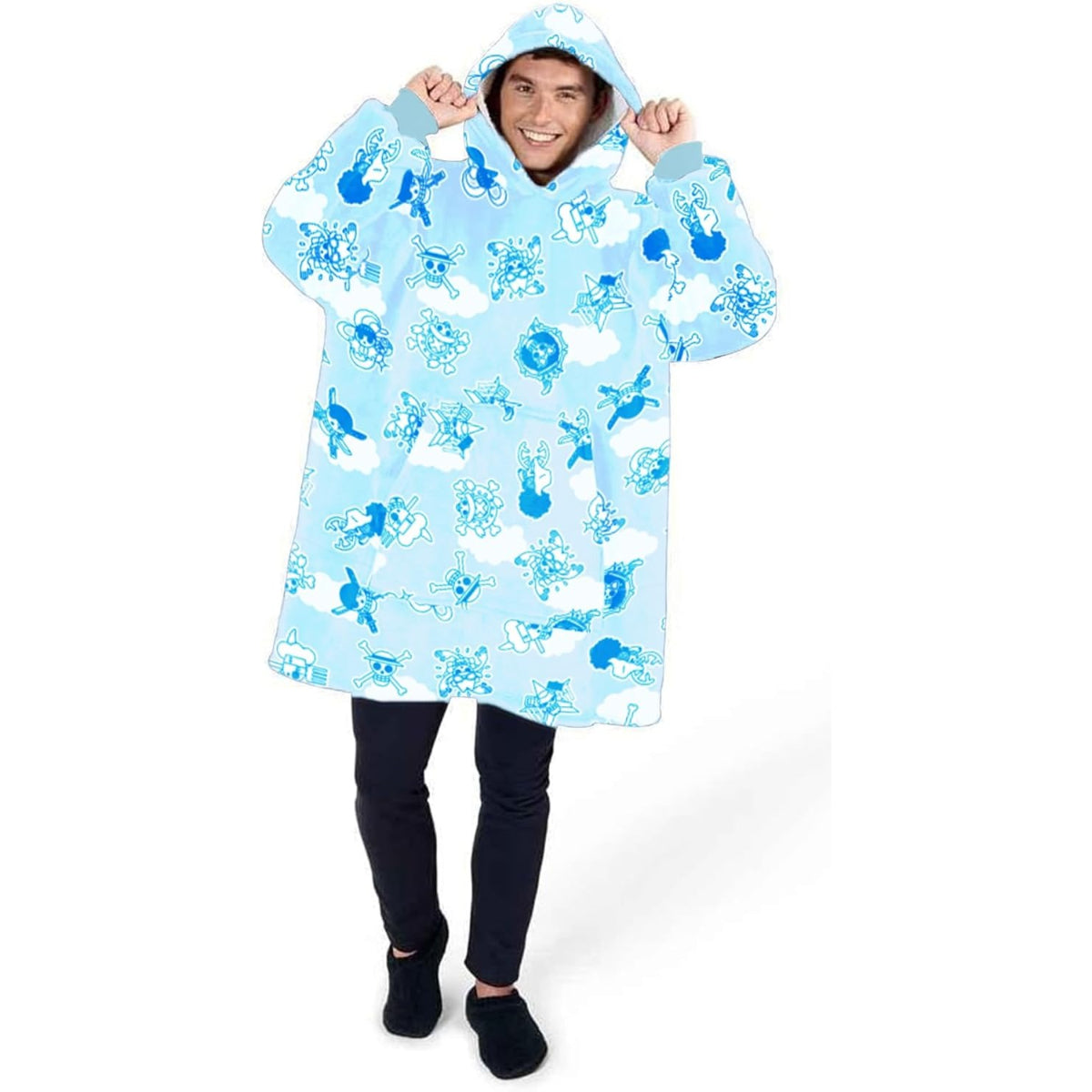 One Piece Hoodie Blanket Groß 110 × 95 cm Kuscheldecke mit Ärmeln und Kapuze Oversize
