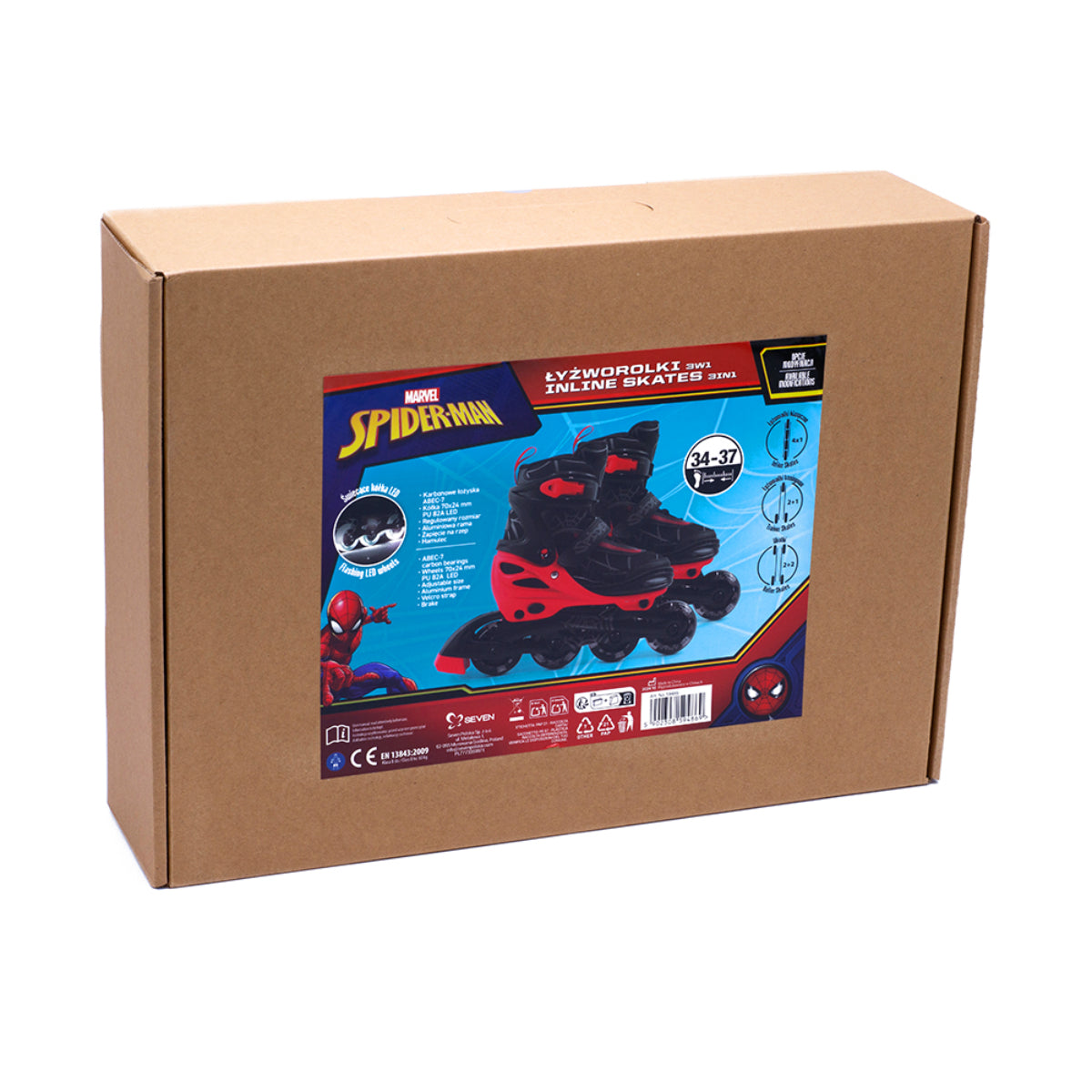 Spider-Man Kinder Inliner Größe 34-37 – LED Rollschuhe mit Sicherheitsbremse