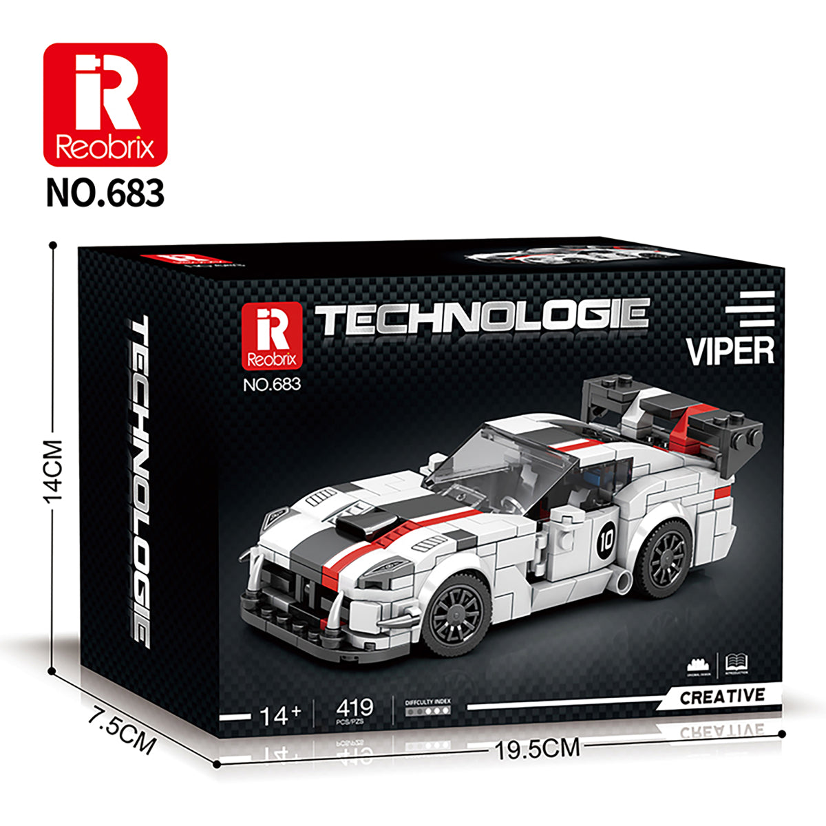 Reobrix 683 Sportwagen 1:24 Klemmbaustein Auto 419 Teile mit Türen