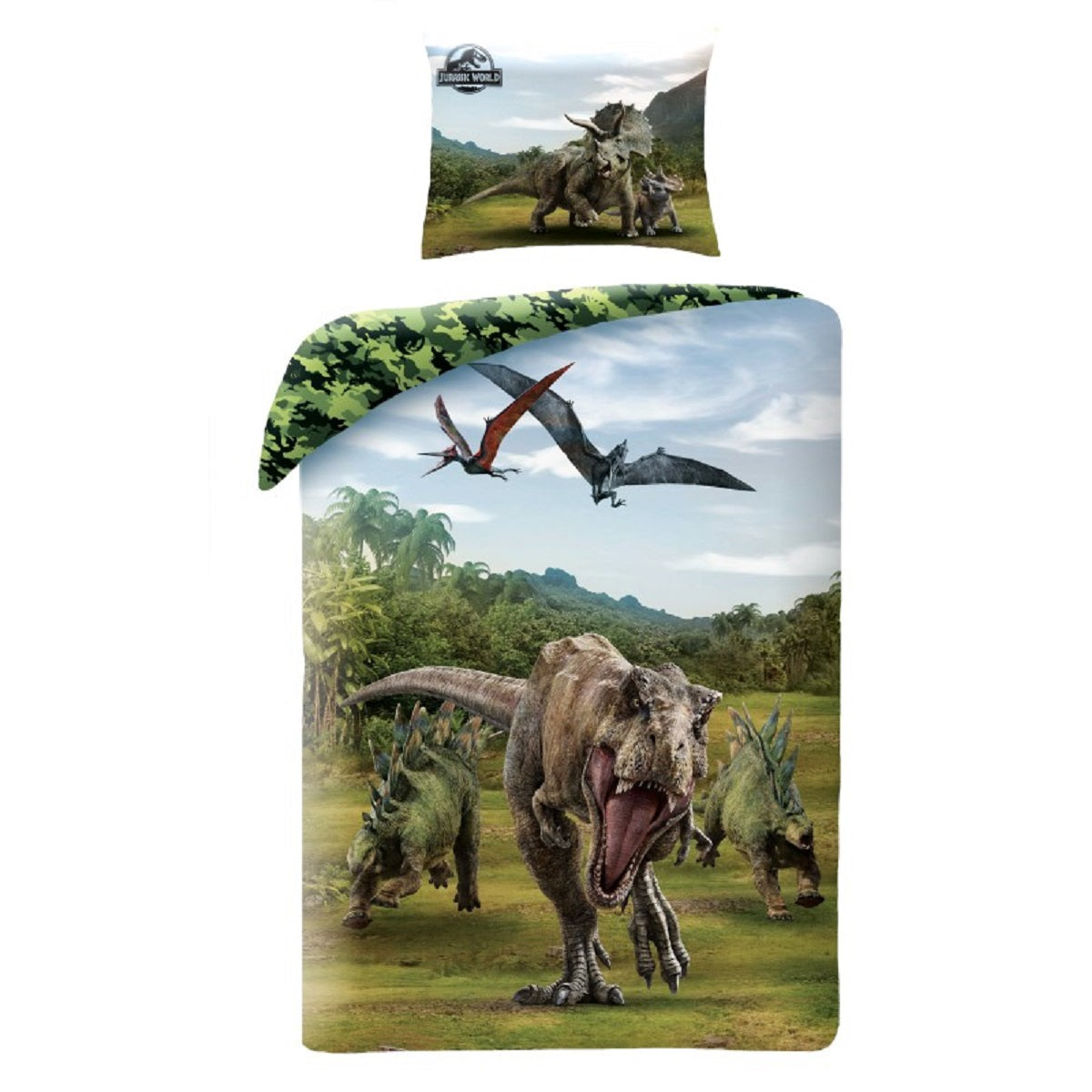 Jurassic World Bettwäsche Set aus Baumwolle Bettdeckenbezug 140 × 200 cm mit 70 × 90 cm Kissenbezug