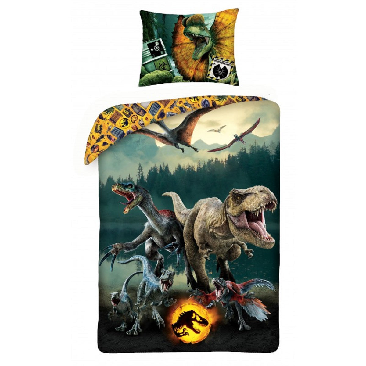 Jurassic World Bettwäsche Set aus Baumwolle Bettdeckenbezug 140 × 200 cm mit 70 × 90 cm Kissenbezug