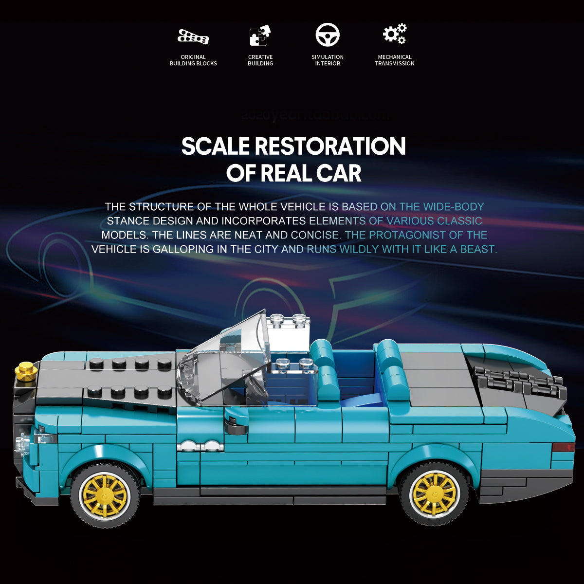 Reobrix 688 Luxus Cabrio 1:24 Klemmbaustein Auto 417 Teile mit Türen