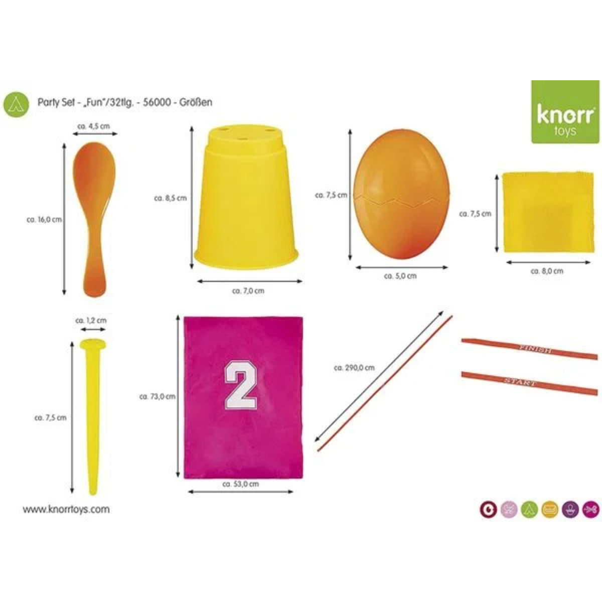 Partyset Kinder Outdoor Spiele 32-teilig mit Sackhüpfen Eierlaufen und Dosenwerfen