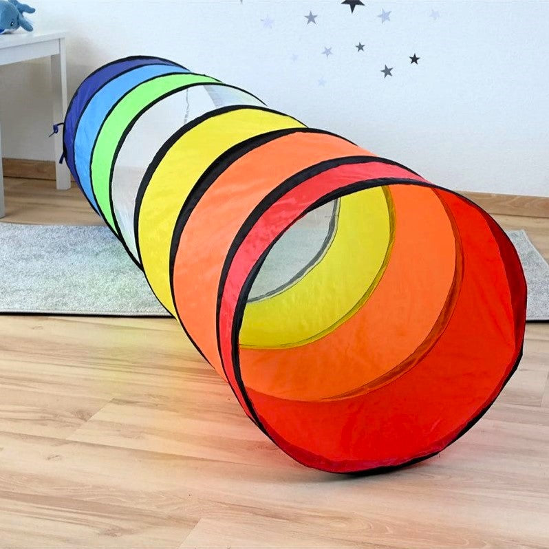 Regenbogen Kindertunnel Spieltunnel Krabbeltunnel Mehrfarbig Spielzeug 180 cm für Drinnen und Draußen