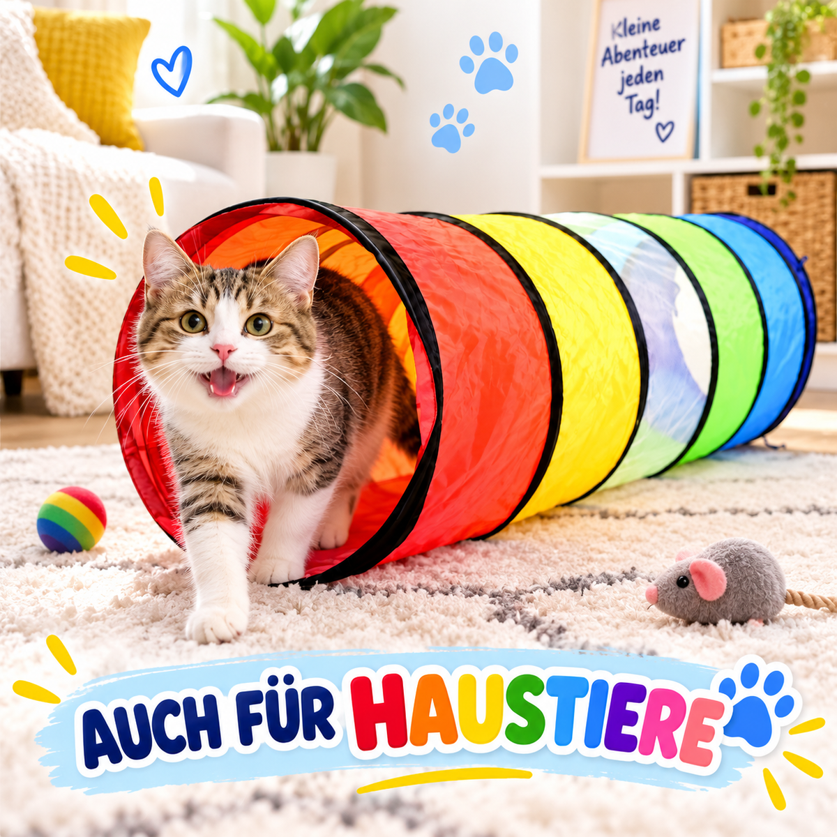 Regenbogen Kindertunnel Spieltunnel Krabbeltunnel Mehrfarbig Spielzeug 180 cm für Drinnen und Draußen
