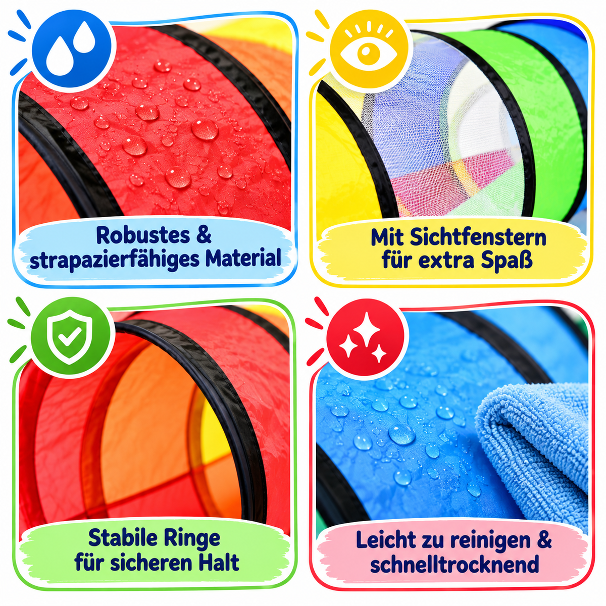Regenbogen Kindertunnel Spieltunnel Krabbeltunnel Mehrfarbig Spielzeug 180 cm für Drinnen und Draußen