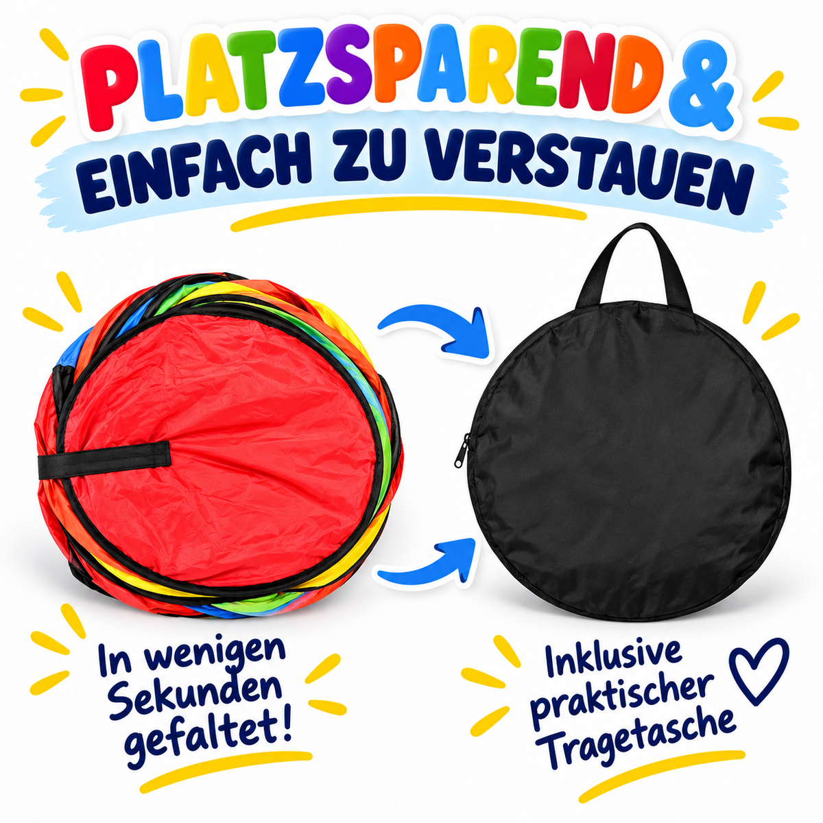 Regenbogen Kindertunnel Spieltunnel Krabbeltunnel Mehrfarbig Spielzeug 180 cm für Drinnen und Draußen