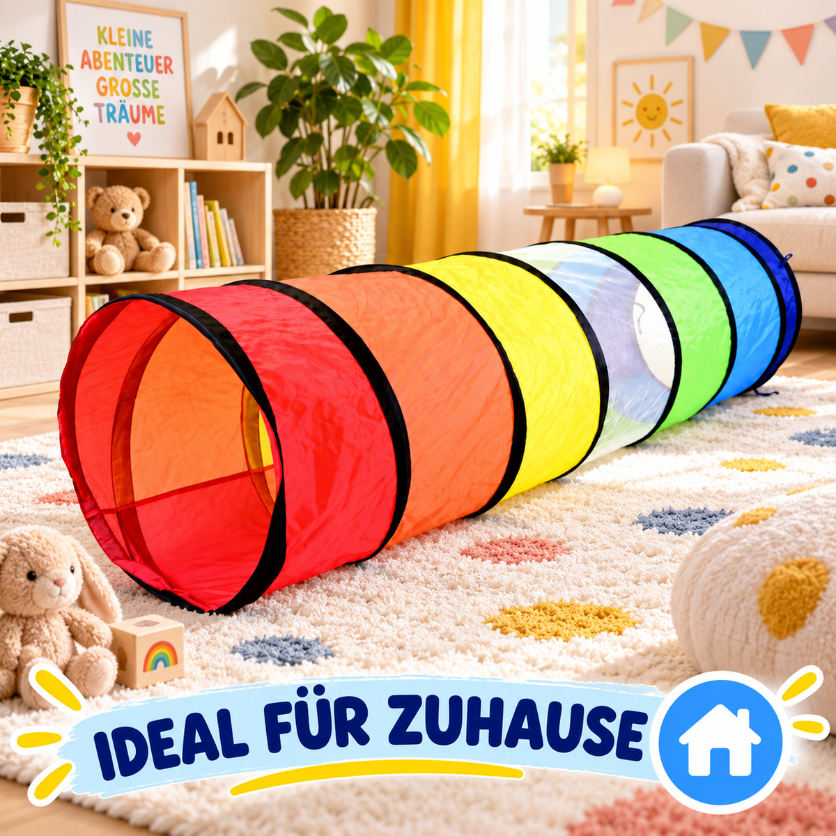 Regenbogen Kindertunnel Spieltunnel Krabbeltunnel Mehrfarbig Spielzeug 180 cm für Drinnen und Draußen