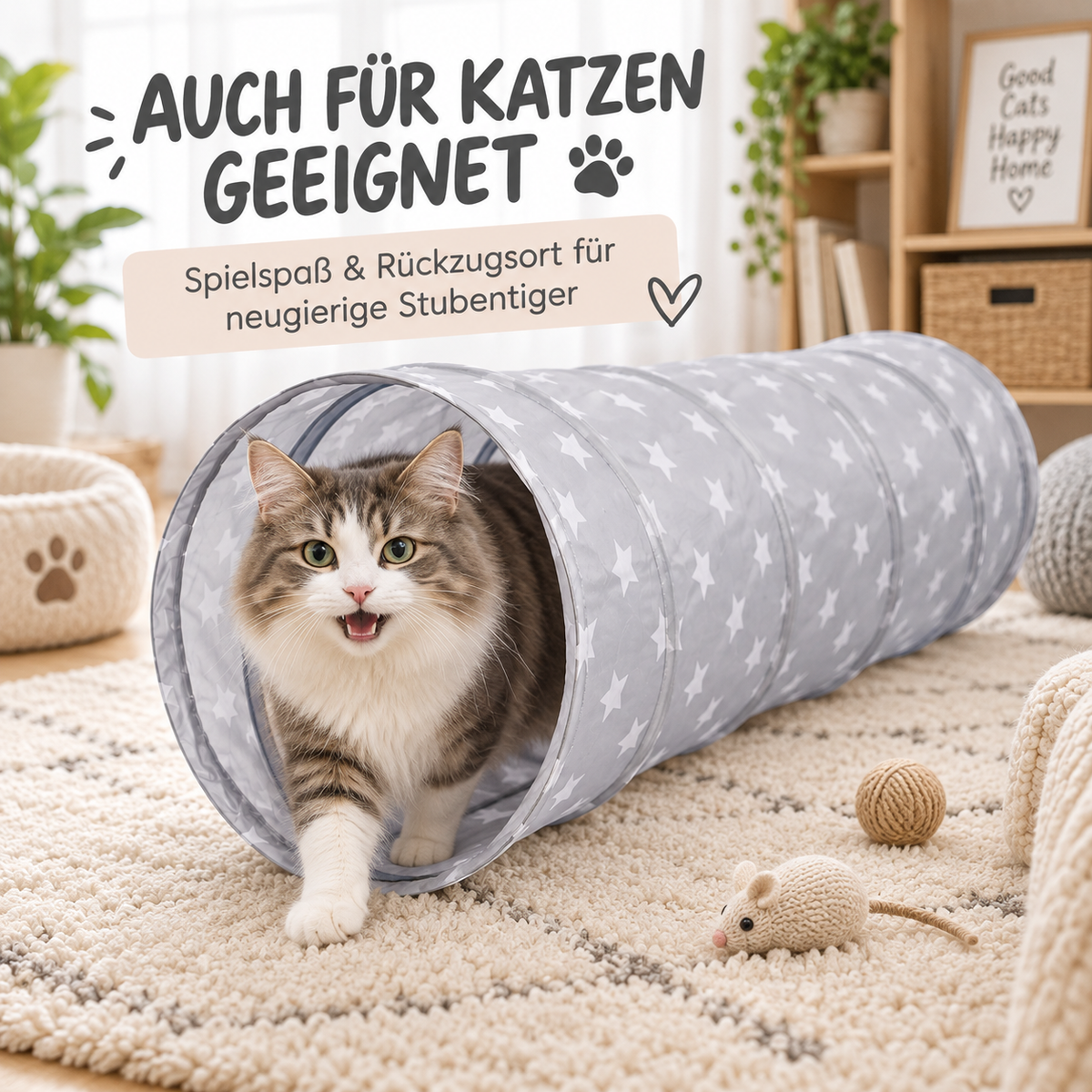 Sterne Spieltunnel Kinder 180 cm Sternen Grauer Krabbeltunnel Indoor & Outdoor