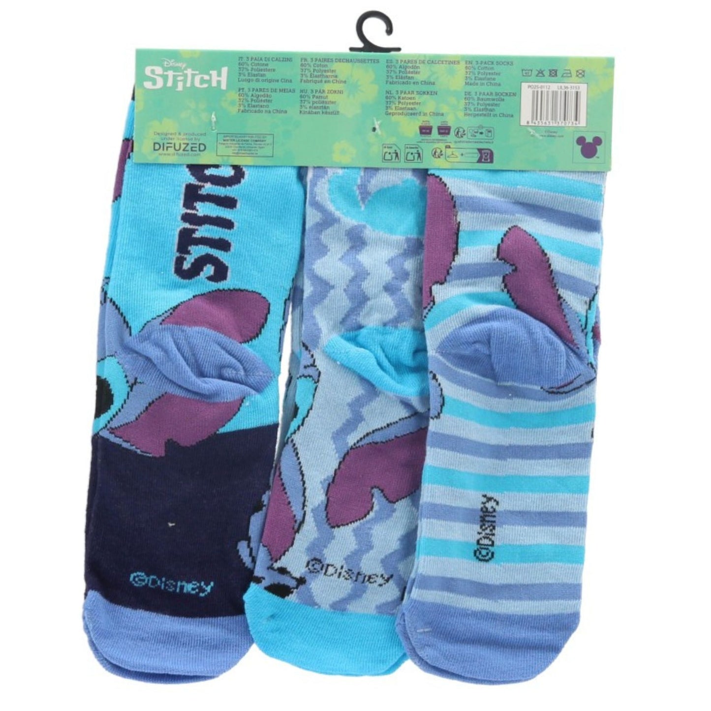 Lilo & Stitch Kinder Socken Set 3 Paar atmungsaktiv & farbenfroh