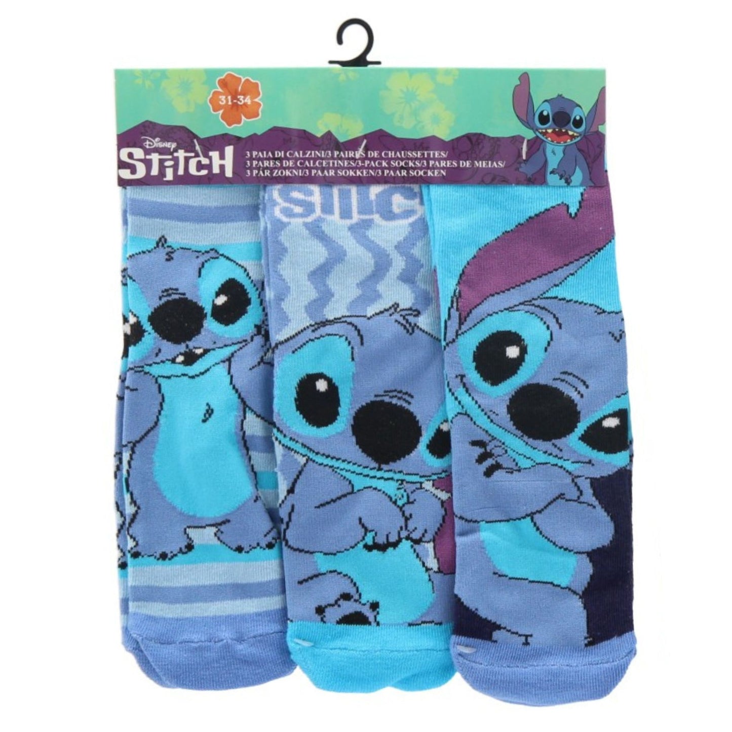 Lilo & Stitch Kinder Socken Set 3 Paar atmungsaktiv & farbenfroh