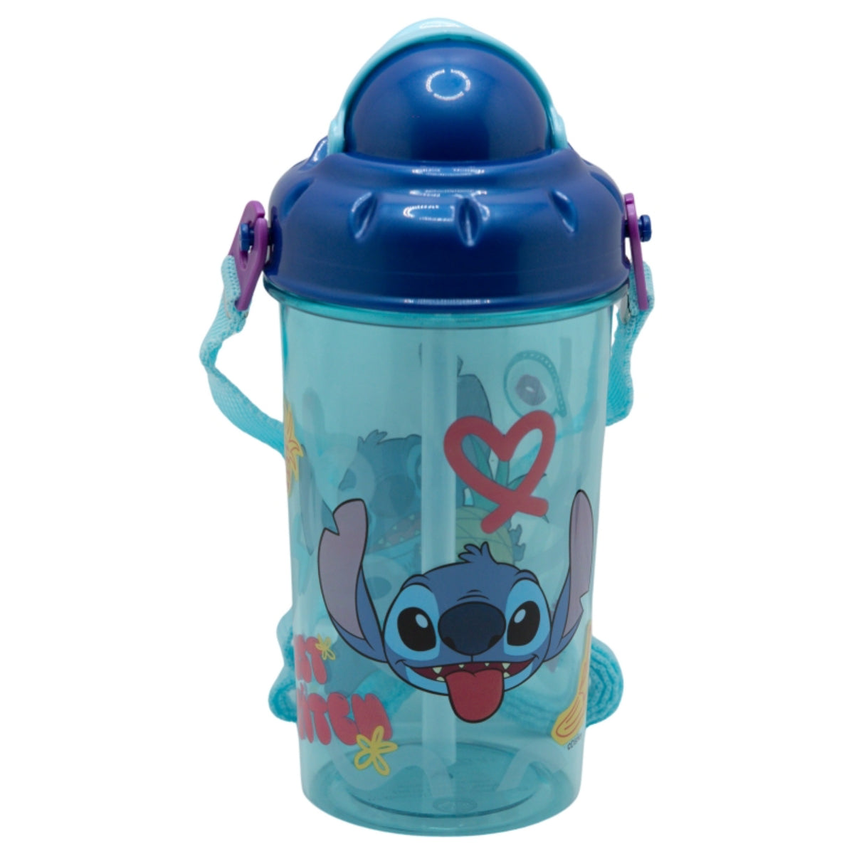 Lilo & Stitch Kinder Trinkflasche 465 ml mit Strohhalm und Tragegurt