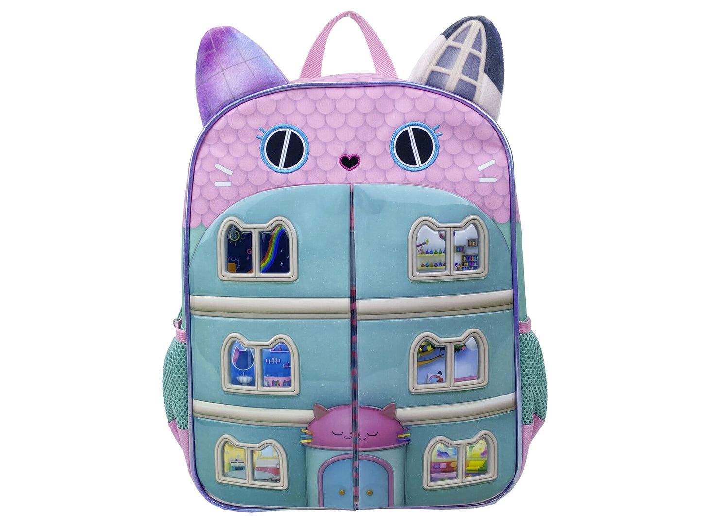 Gabby’s Dollhouse Kinder Rucksack 35 cm mit magnetischem Deckel und 2 Seitentaschen Netz