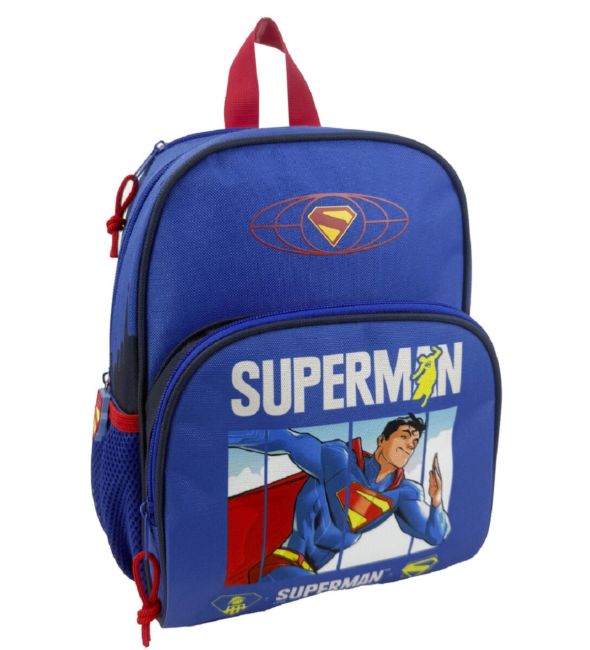 Superman Rucksack für Kinder mit Fronttasche Hauptfach und Seitennetz