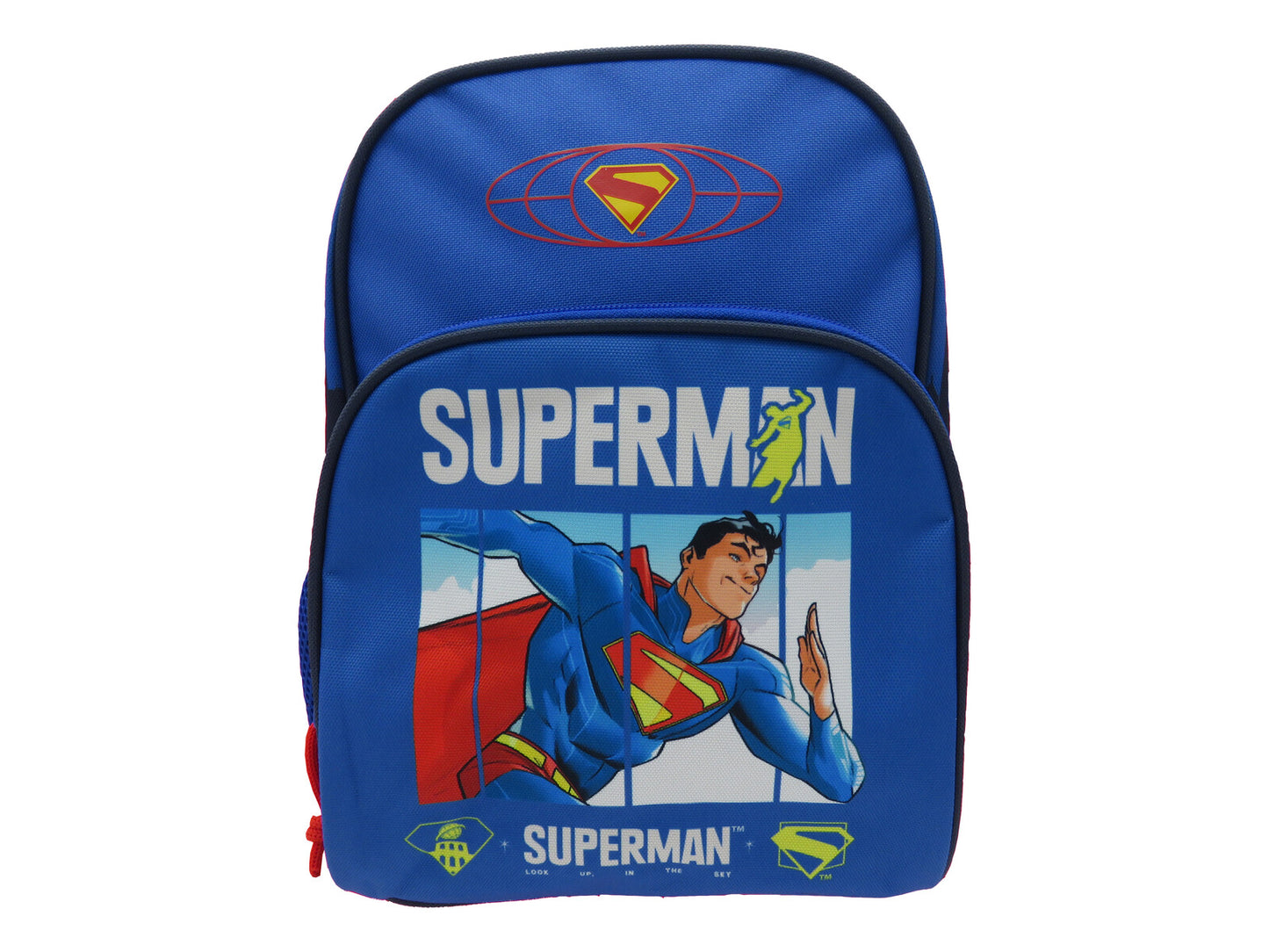 Superman Rucksack für Kinder mit Fronttasche Hauptfach und Seitennetz