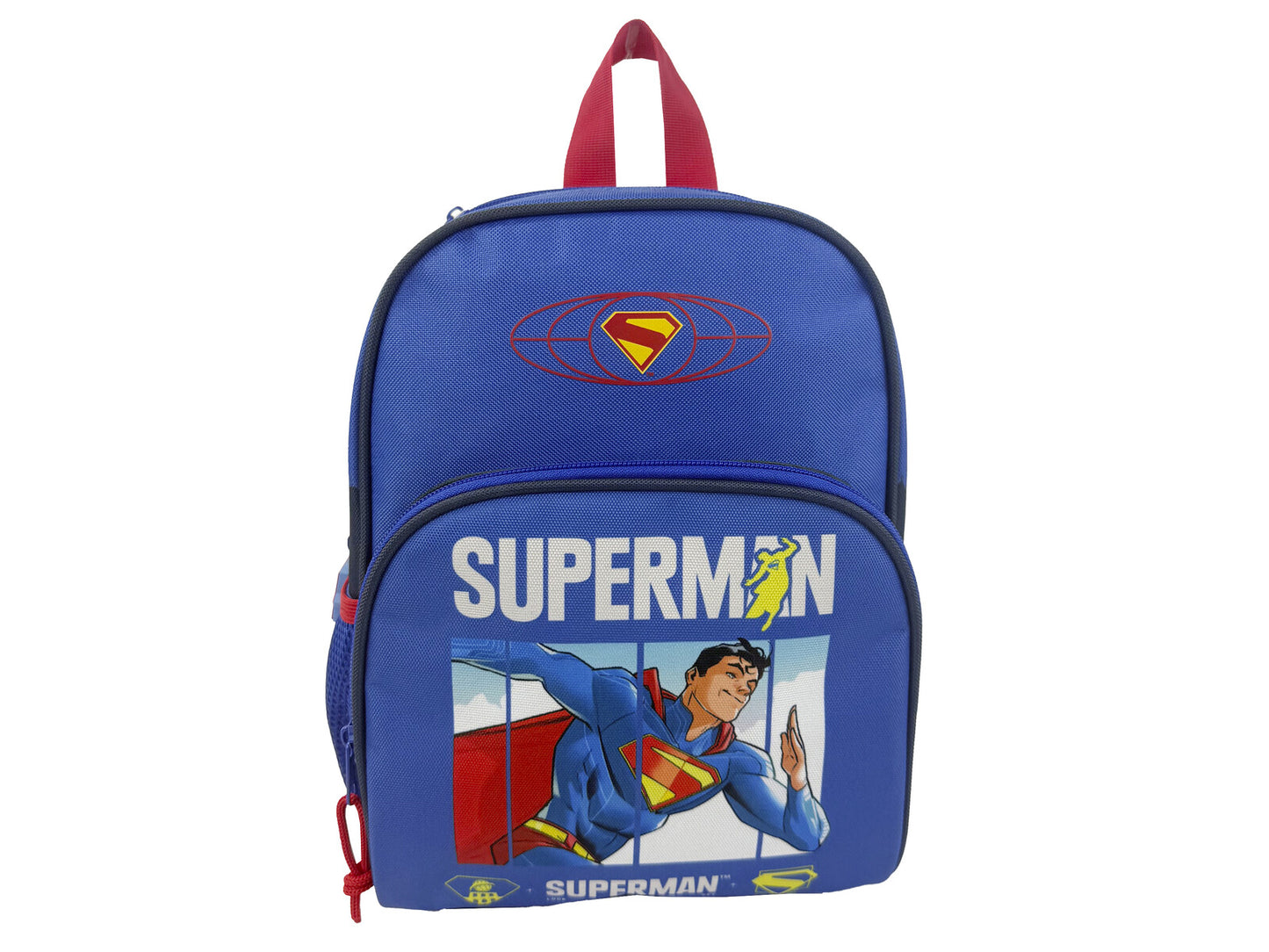Superman Rucksack für Kinder mit Fronttasche Hauptfach und Seitennetz