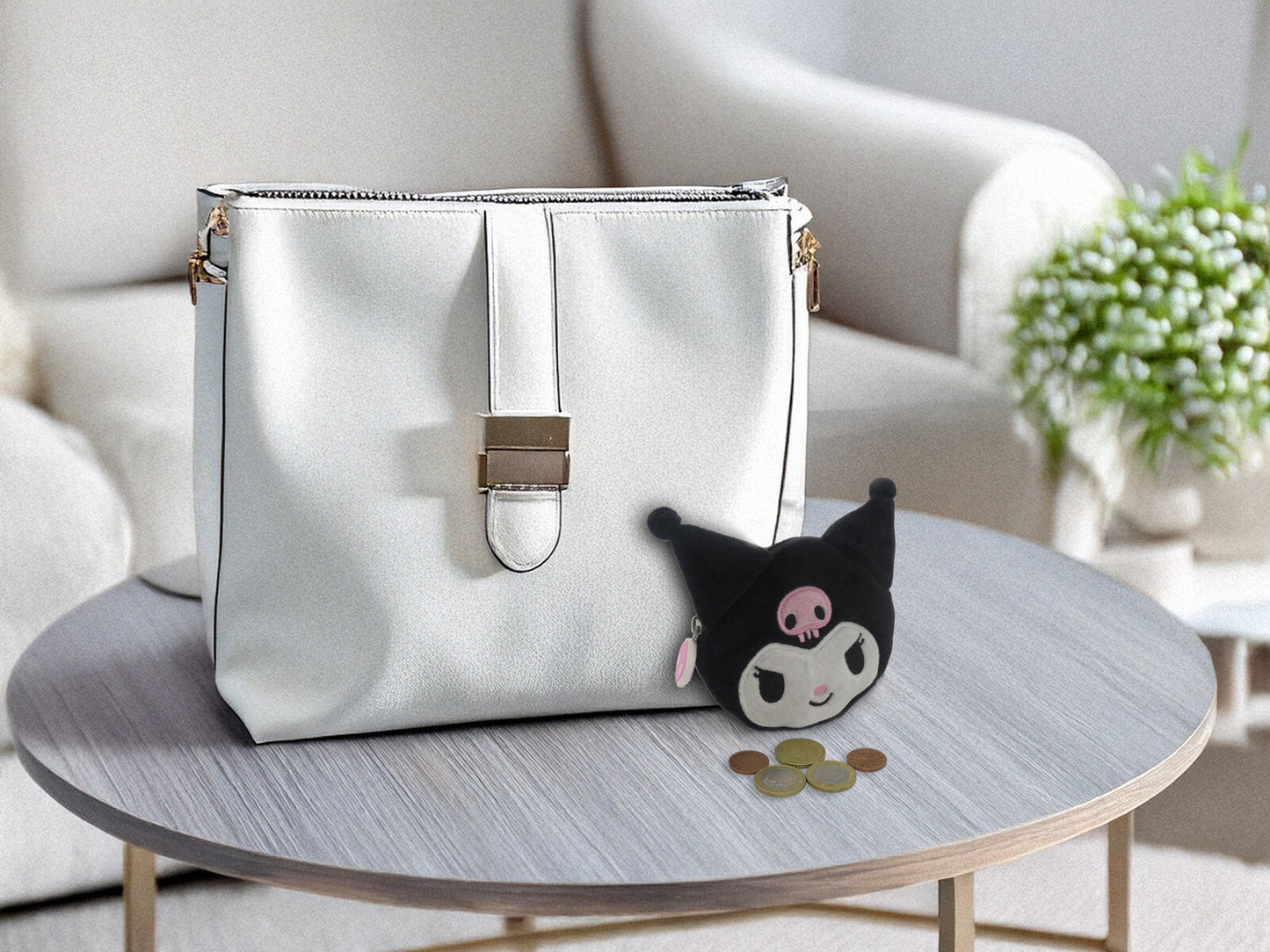 Hello Kitty Kuromi Plüsch Geldbörse mit Reißverschluss und Karabiner