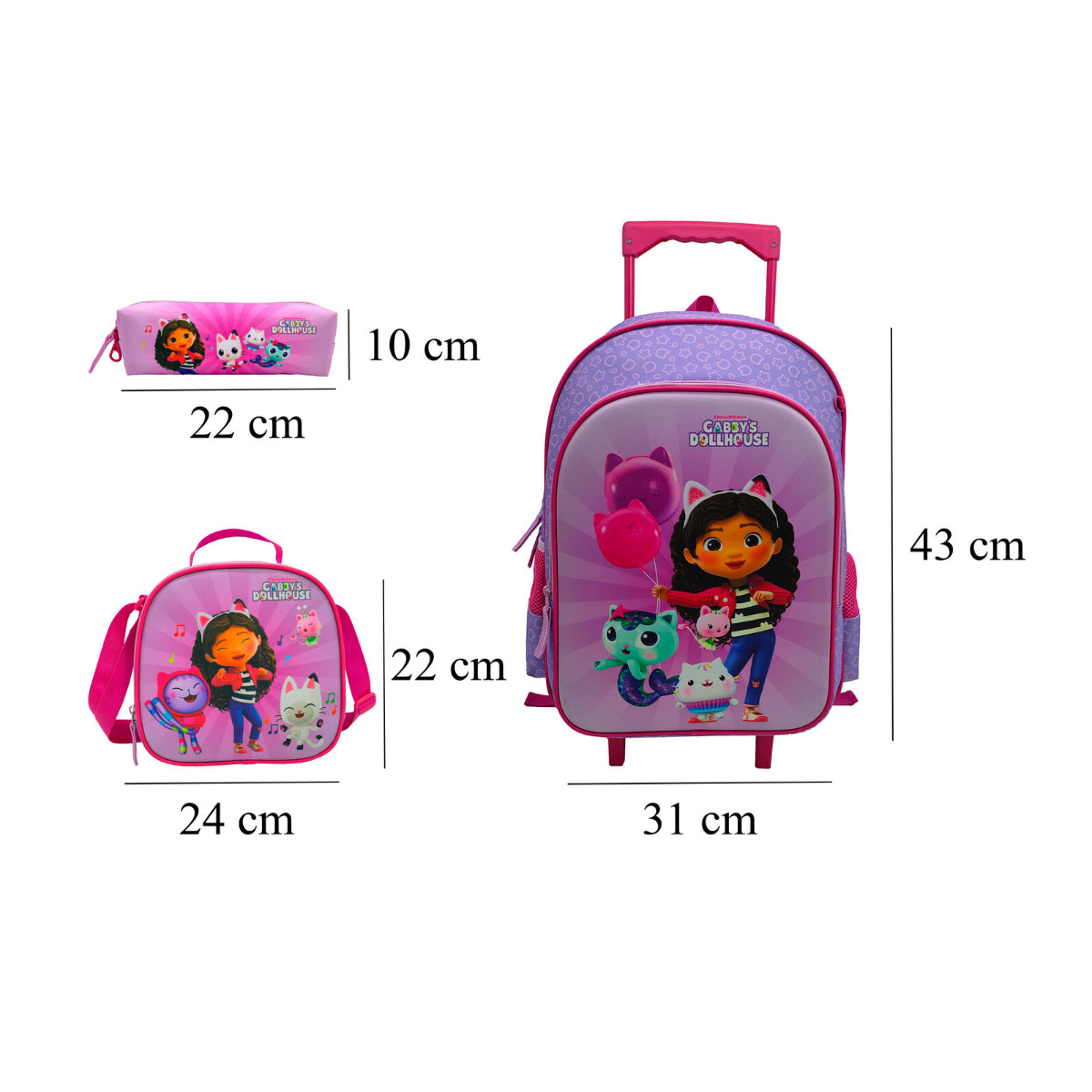 Gabby´s Dollhouse Schulset 3 tlg Trolley Rucksack Etui Lunchbag Schule 43 cm