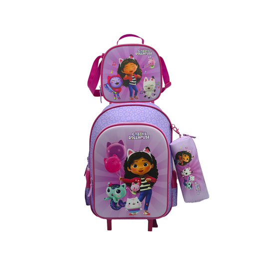 Gabby´s Dollhouse Schulset 3 tlg Trolley Rucksack Etui Lunchbag Schule 43 cm