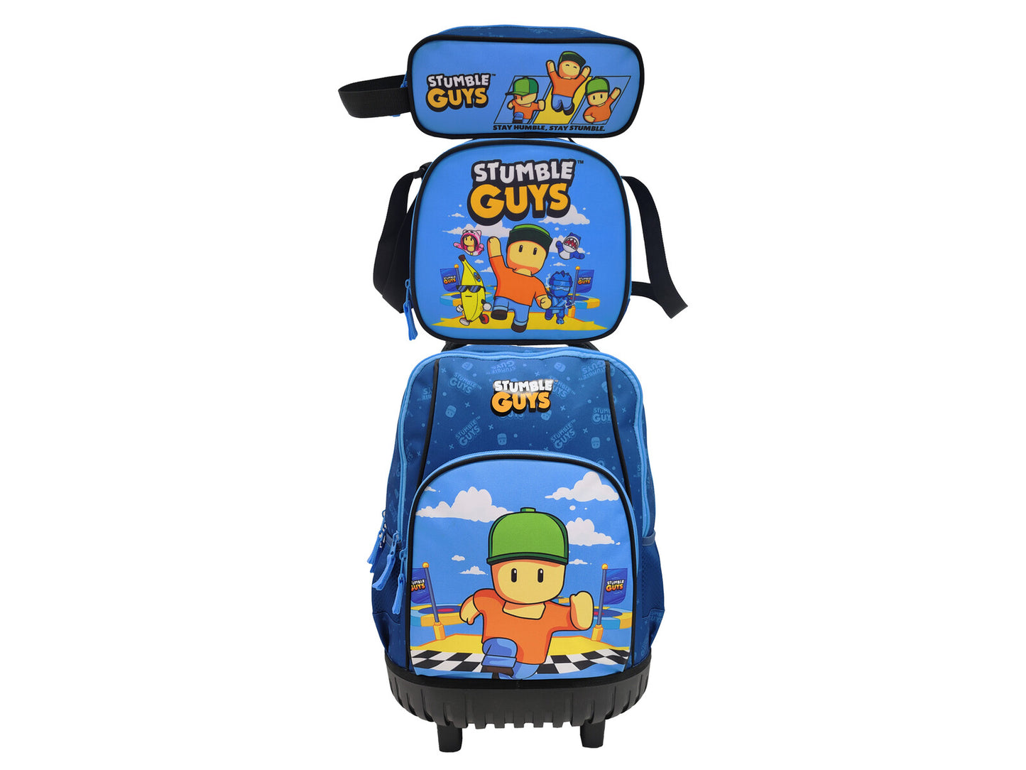 Stumble Guys Trolley Rucksack Set 3 Teile Schule Tasche Etui Lunchbag