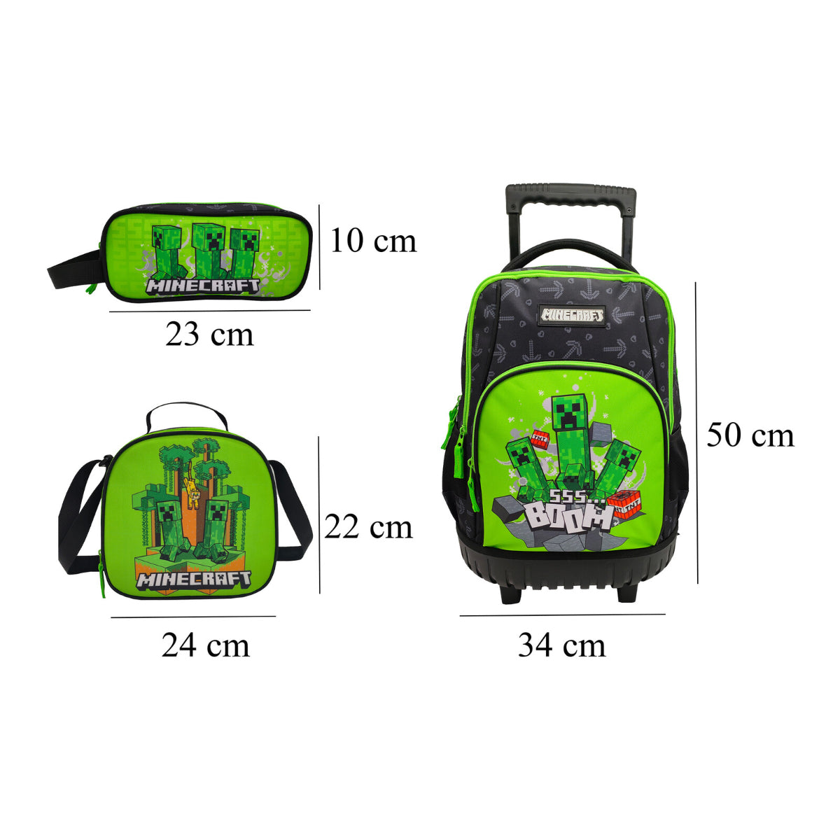 Minecraft Trolley Rucksack Set 3 Teile Schule Tasche Etui Lunchbag