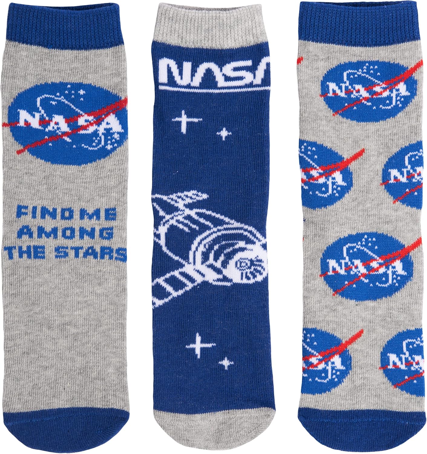 United Labels NASA Socken für Jungen Kinder Sneaker Kindersocken Blau/Grau (3er Pack)