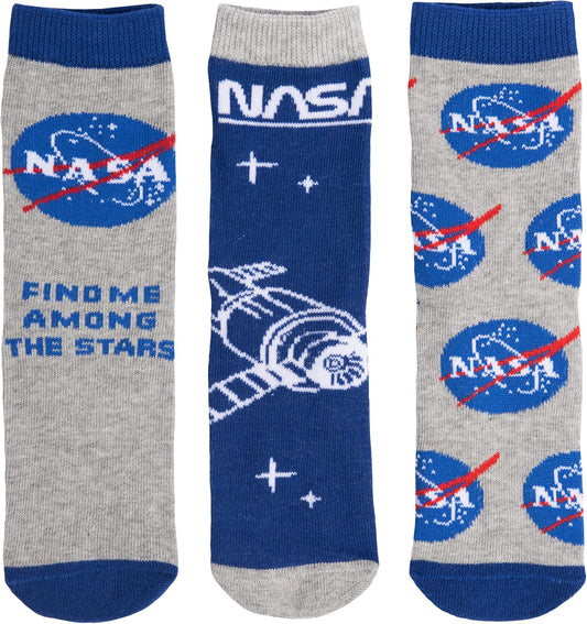 United Labels NASA Socken für Jungen Kinder Sneaker Kindersocken Blau/Grau (3er Pack)