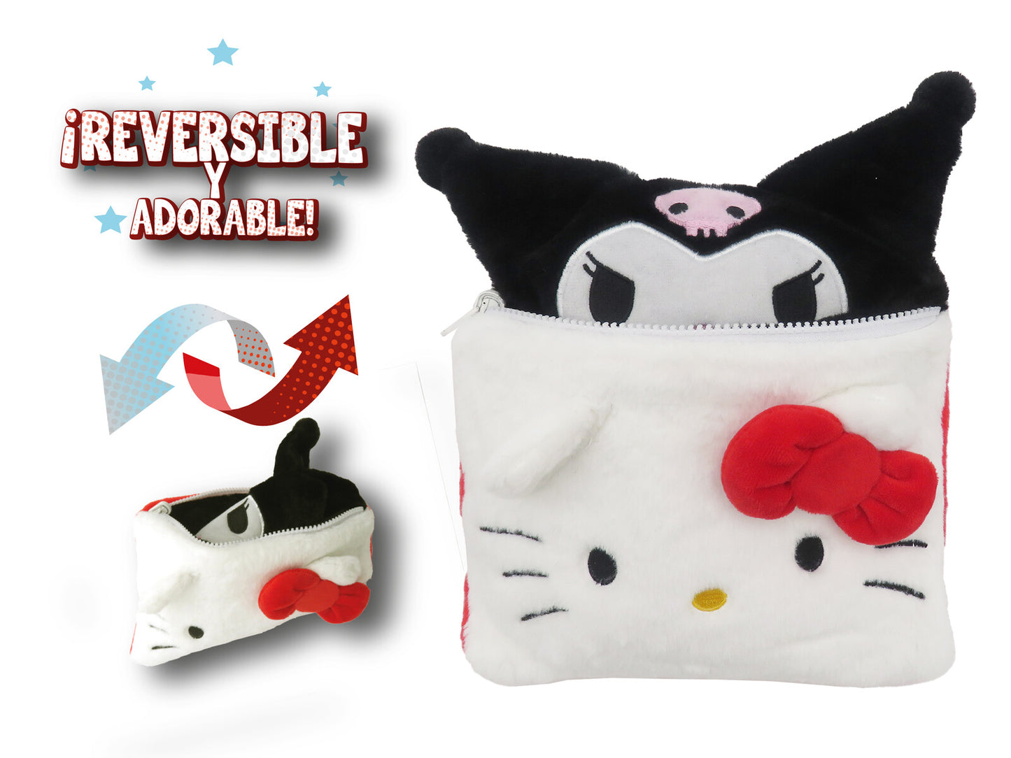 Hello Kitty Kuromi Wende Kulturbeutel Plüsch Kosmetiktasche mit Reißverschluss