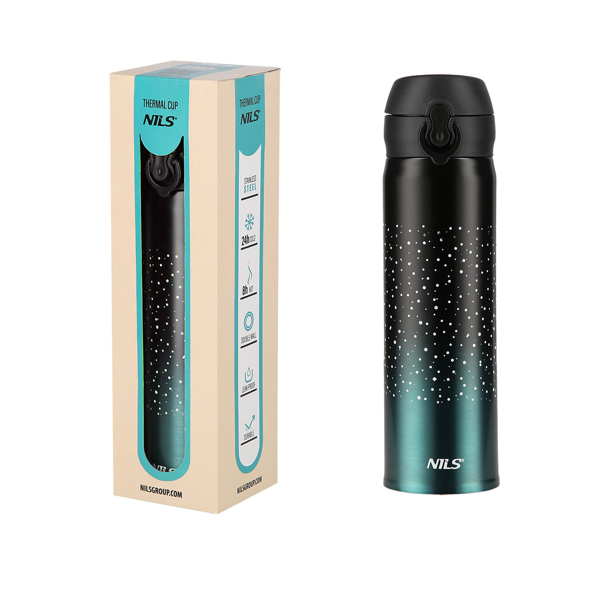 NILS Thermobecher Meerblau 500 ml Kaffeebecher für Arbeit Reise Freizeit