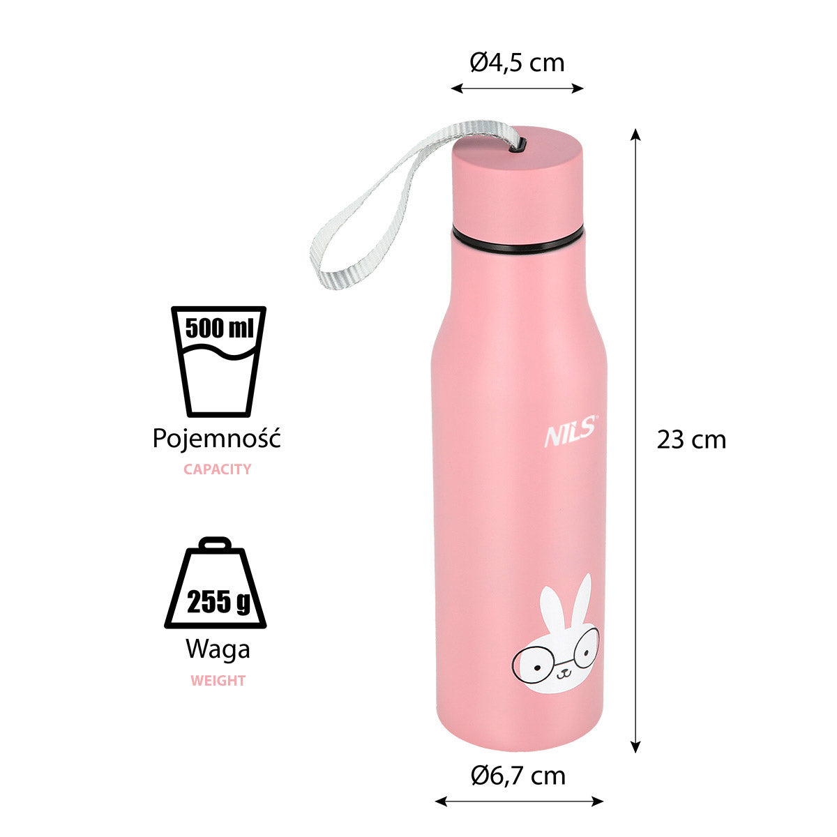 NILS Isolierbecher 500 ml Thermoflasche mit Trageschlaufe Kaninchen Design