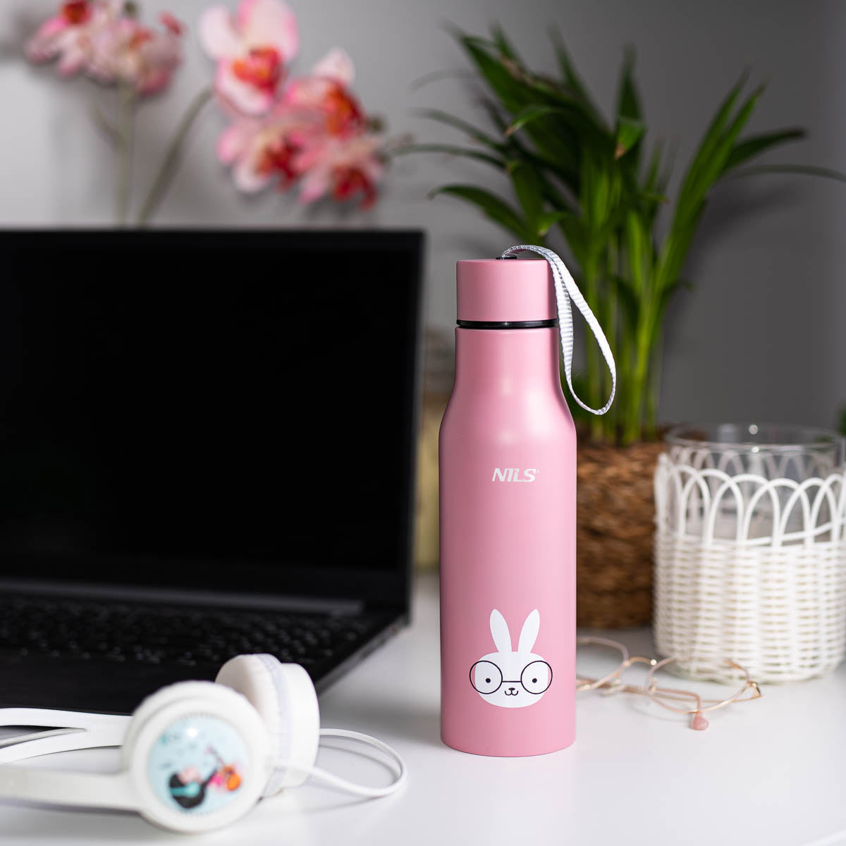 NILS Isolierbecher 500 ml Thermoflasche mit Trageschlaufe Kaninchen Design