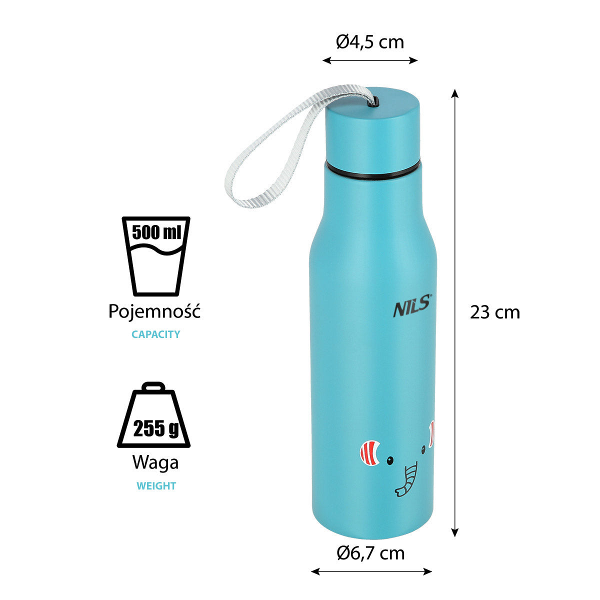 NILS Elefant Thermoflasche 500 ml doppelwandig mit Deckel und Trageschlaufe